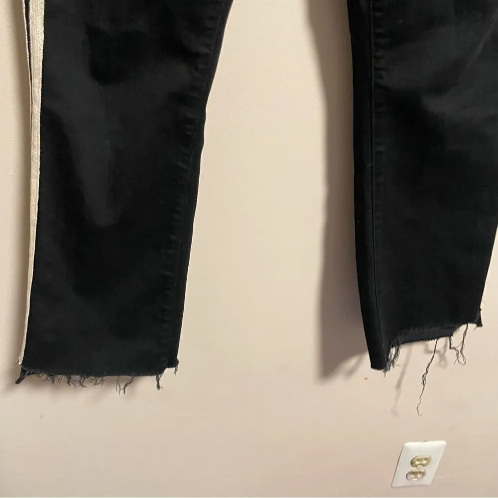 Mother Insider Crop Step Fray Jeans in Guilty Racer Womens Black Size 25 - Image 7