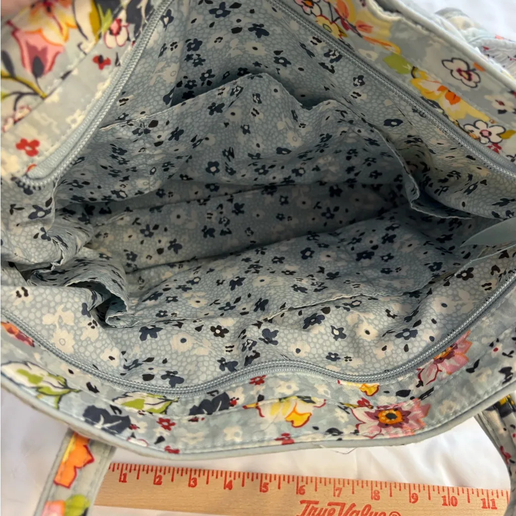 Vera Bradley Quilted Floral Tote Pastel Blue Zip Top Bag - Image 4