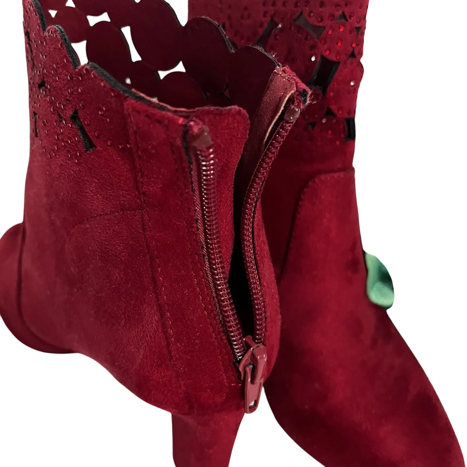 Boots Wedge Ankle Womens Size 5.5 Red Booties Shoes Suede - Image 3