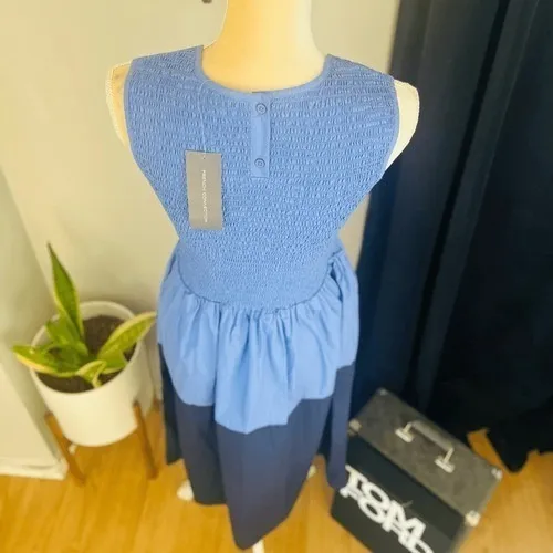 FRENCH CONNECTION Rhodes Colorblock Smocked Poplin‎ Dress, Size 8, Blue, NWT - Image 15