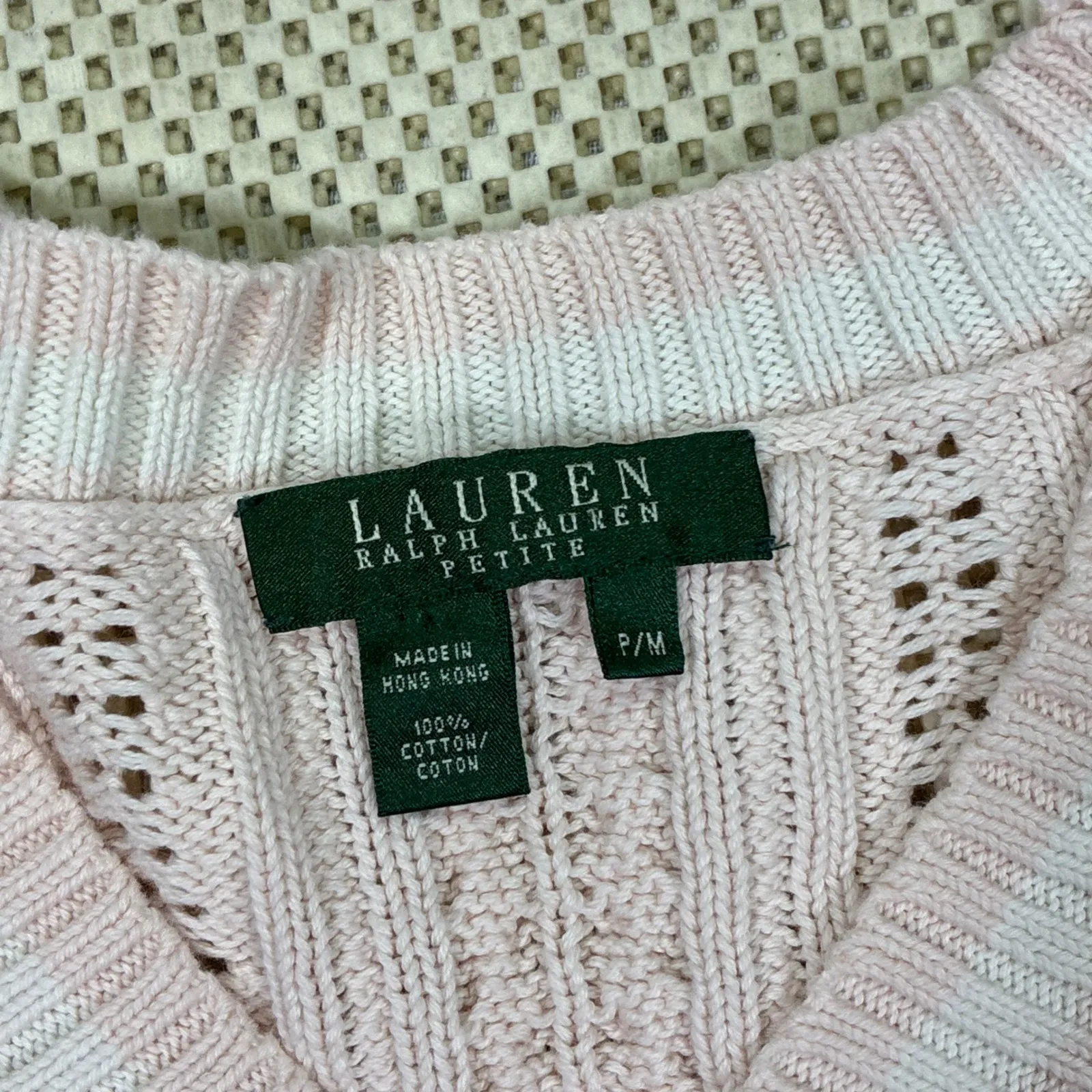 Vintage Lauren Ralph Lauren Petite Pink Cable Knit V Neck Sweater Womens MP - Image 5