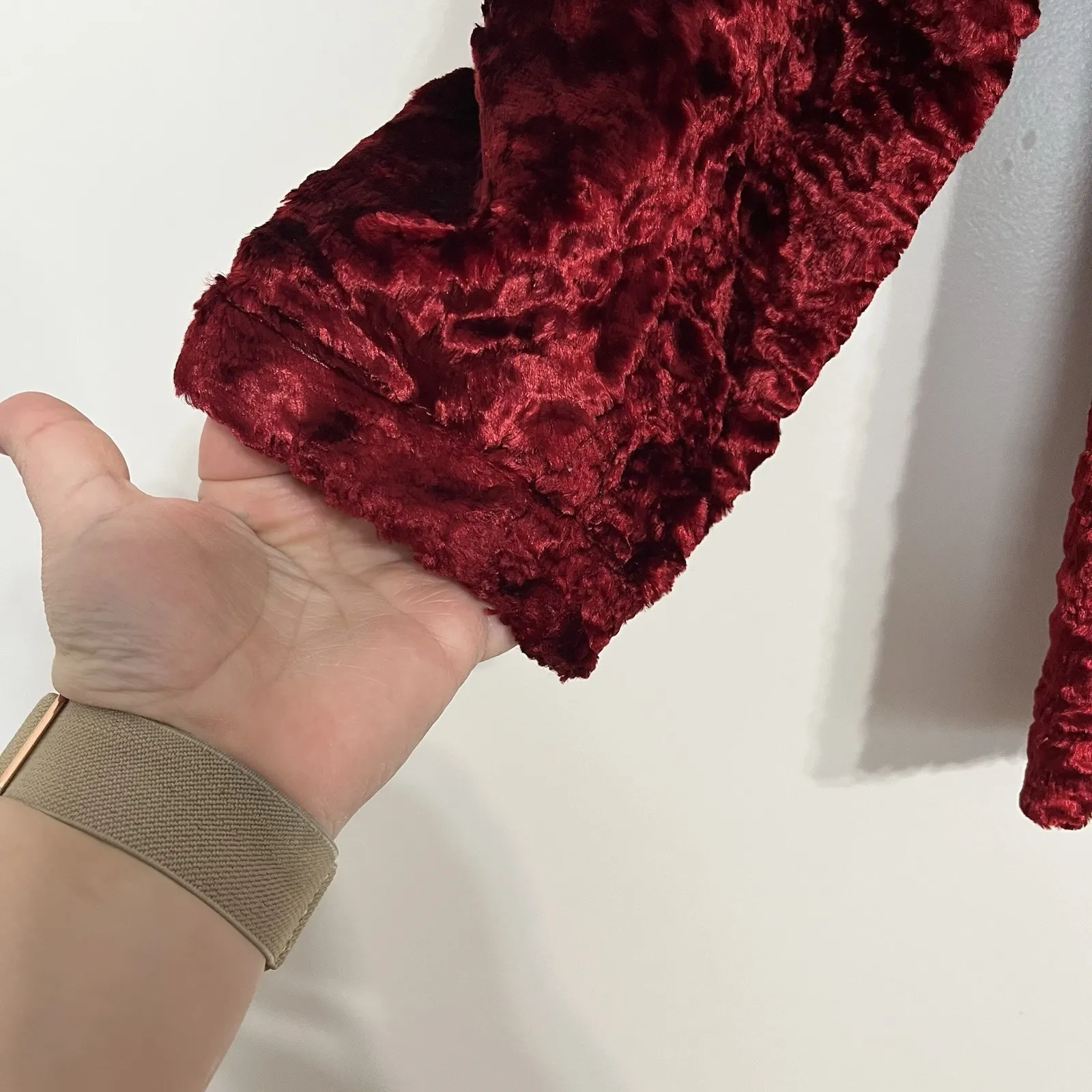 Dialogue Women's Crushed Velvet Bright Red Zip Up Jacket Size 14 Cuffed Sleeves - Image 8