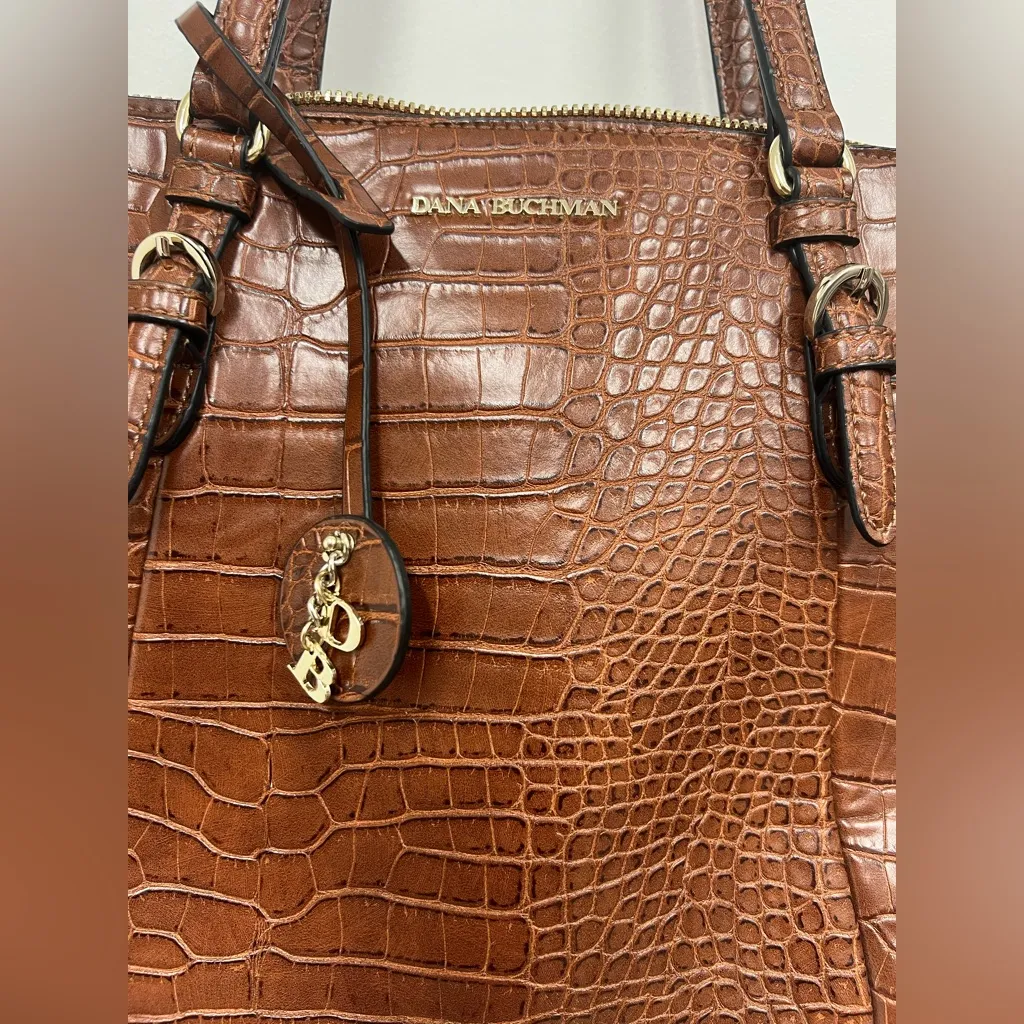 Dana Buchman Brown Croc-Embossed Shoulder Bag - Image 3