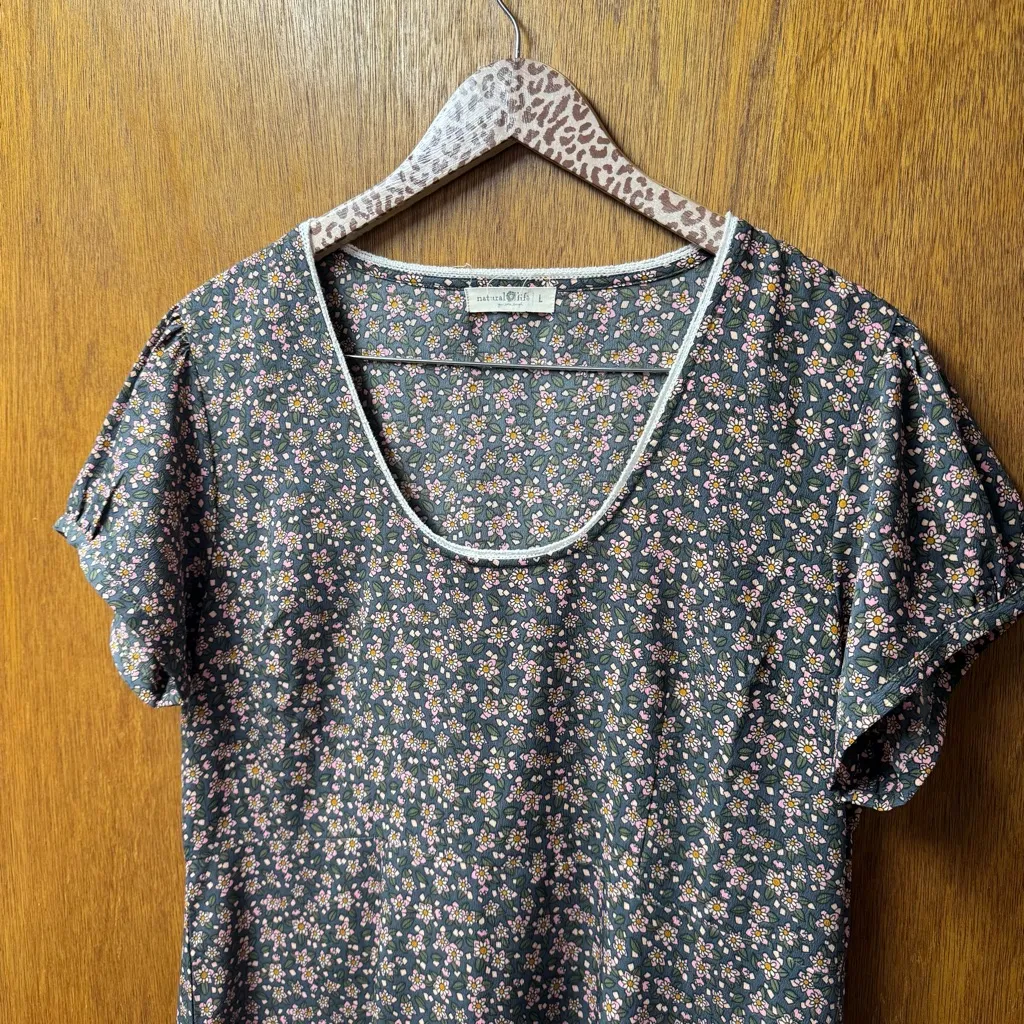 Natural Life Juliette Short Sleeve Midi Maxi Ditsy Floral Dress Gray Large - Image 6