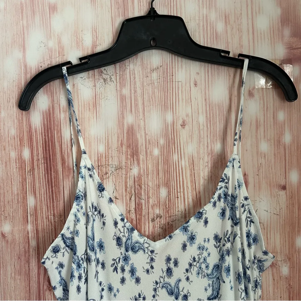 Spiritual Gangster Blue Paisley Floral Print White Midi Slip Dress Size Large - Image 5