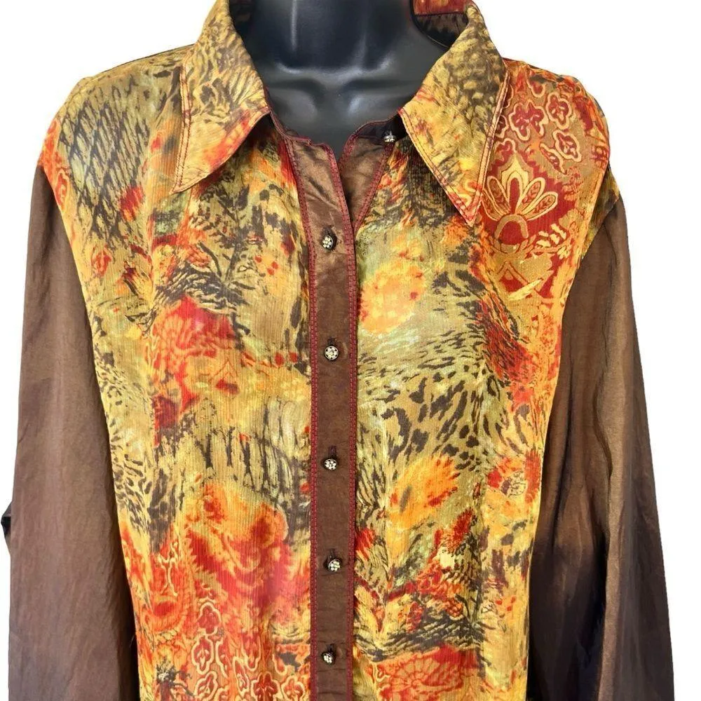 Alain Weiz Sheer Front Silk Button Down Tunic Gold Size 24 - Image 2