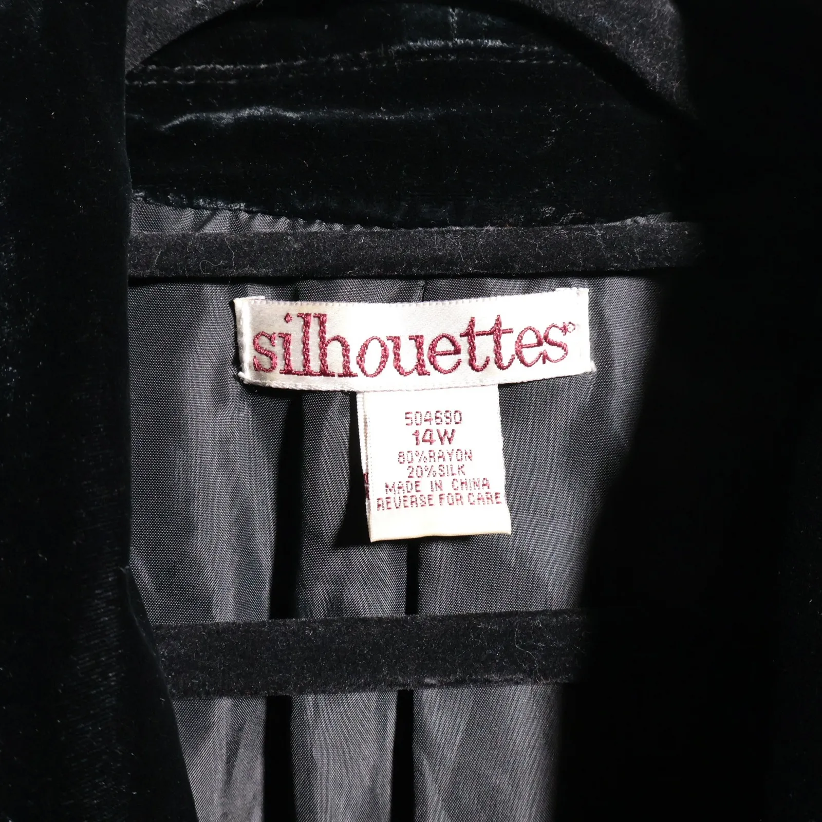 Vintage Black Silk Rayon Velvet Blazer Womens Plus Size 14 W Boho Goth Formal - Image 3