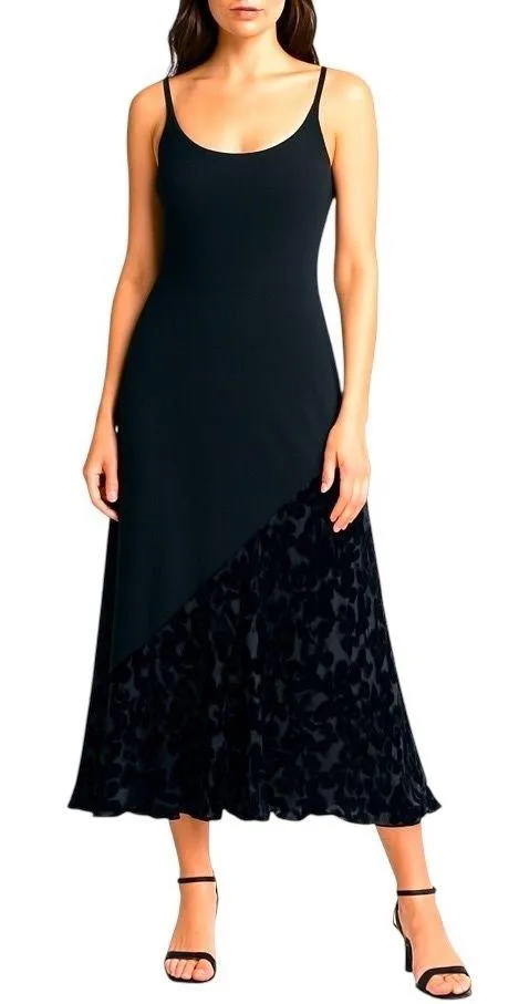 Laura Ashley Black Silk Blend Burnout Velvet Hem Spaghetti Strap Maxi Dress - Image 2