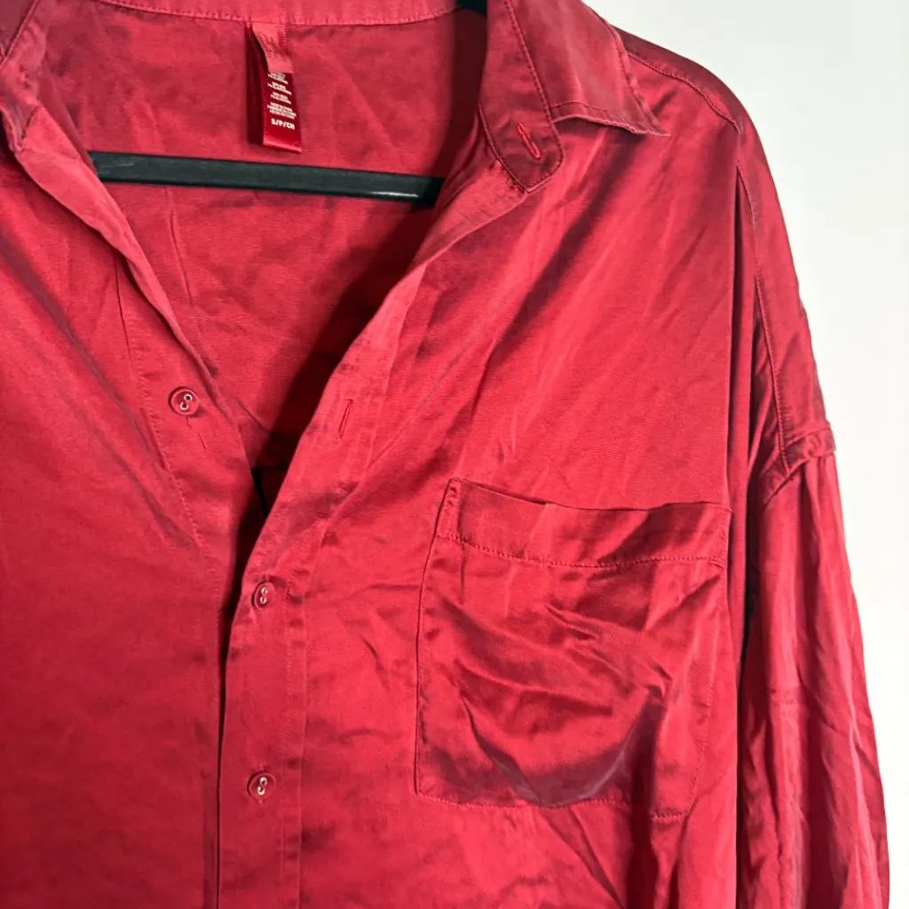 Skims deep red silk oversized pajama tunic shirt - Image 2