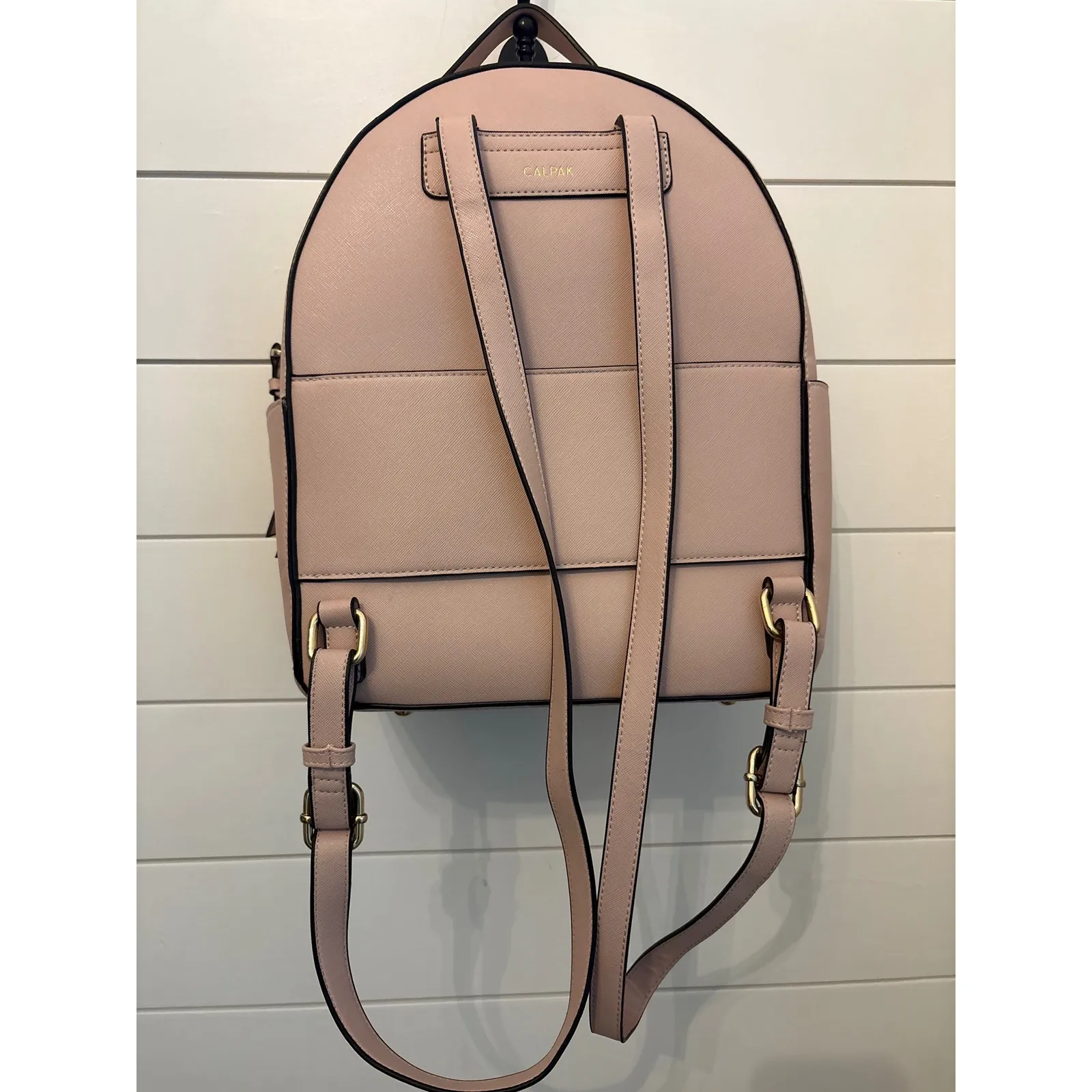 Calpak Blush Pink Faux Leather Backpack Strappy Stitch Detail Gold Hardware NEW - Image 3