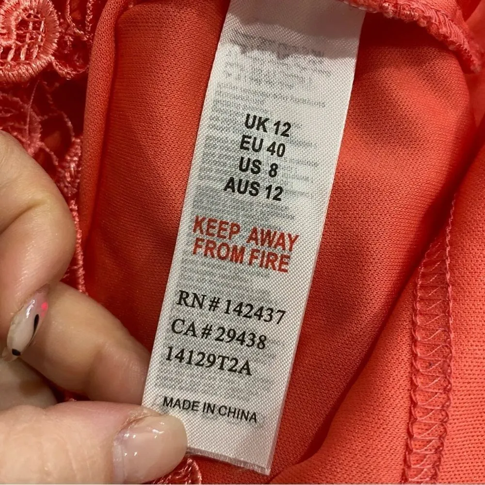 ASOS | Paper Dolls V Neck Lace Pencil Dress in Coral Size 8 - Image 10