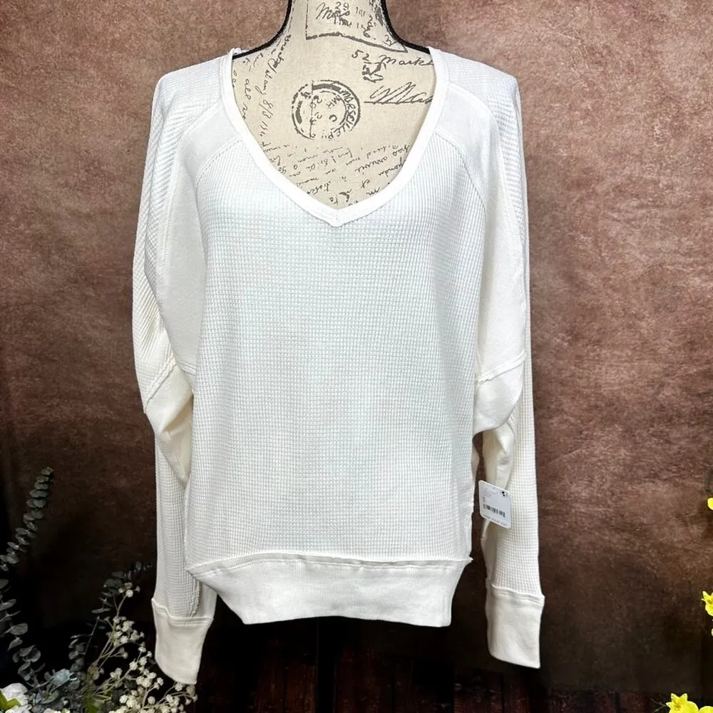 Free People Santa Clara Ribbed Waffle Knit Oversized Top Alabaster S - Image 4