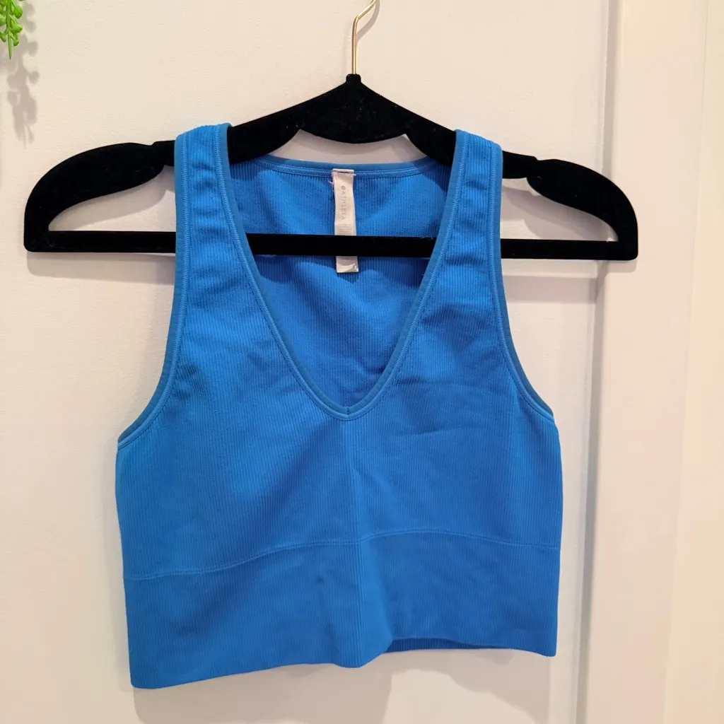 Athleta Aurora Crop Rib Tank Top Santorini Blue V Neck Wicking Fabric Women's M - Image 2