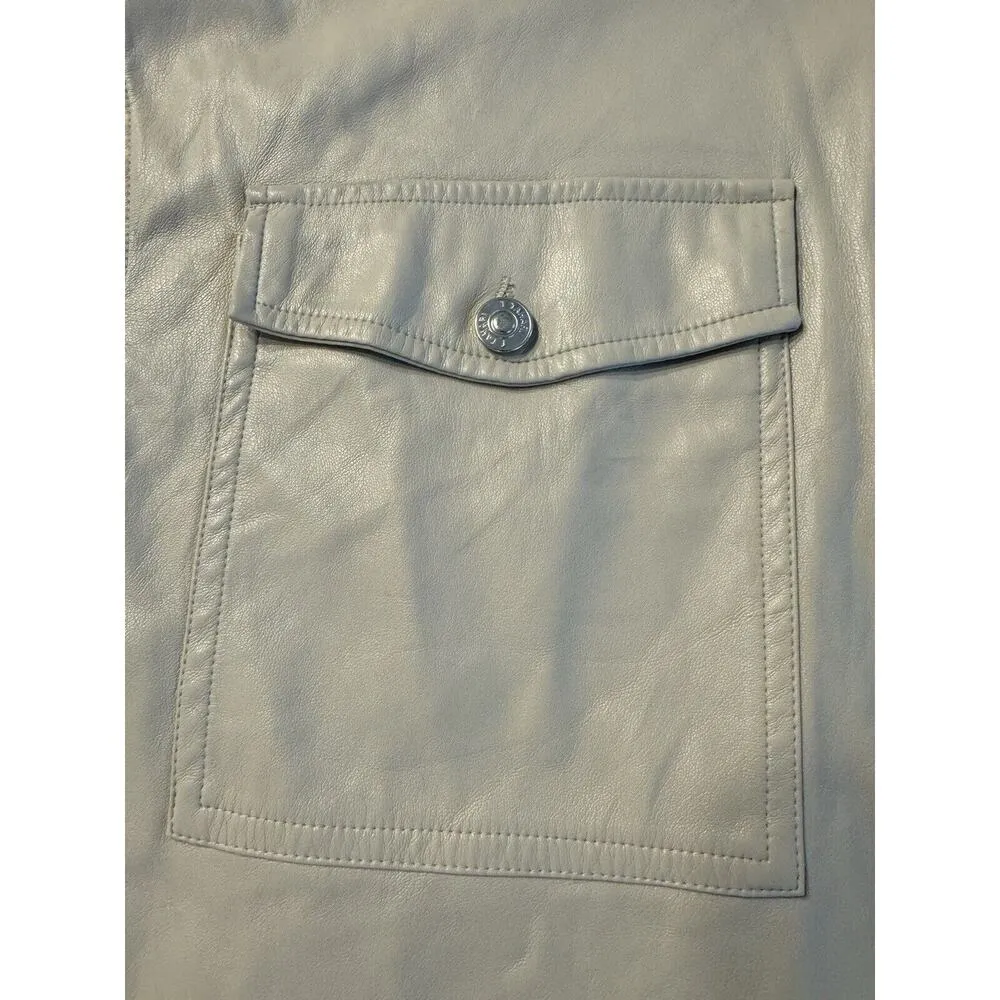 T Tahari Faux Leather Shacket Jacket Shirt Cream Beige Pockets Women's Large - Image 5