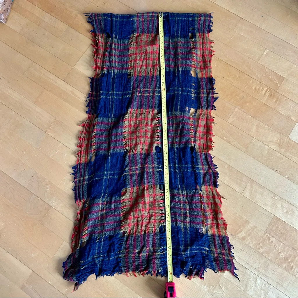 Madewell Distressed Plaid Wool Scarf, Colorful Muted Earth Tones, Unisex - Image 9