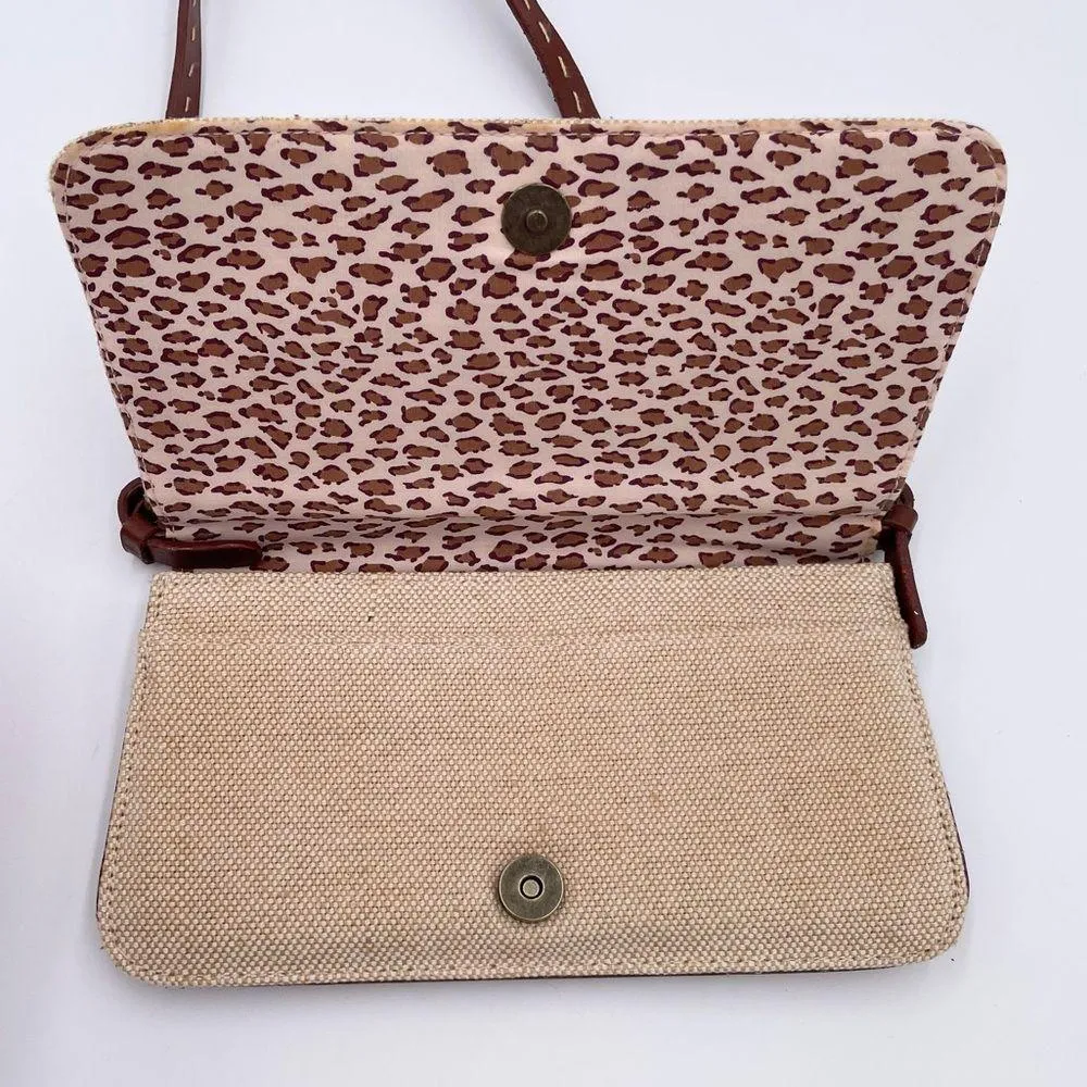 Vintage XOXO Y2K Mini Bag Purse Cotton Jute Fabric Flower Applique Retro 2000s - Image 5