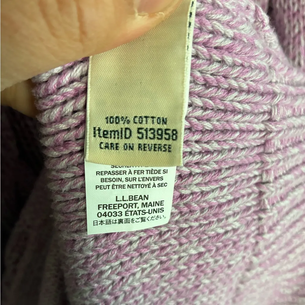 LL Bean Womens Cotton Cable Knit Funnel Long Line Lavender Fisherman Sweater XL Purple - Image 4