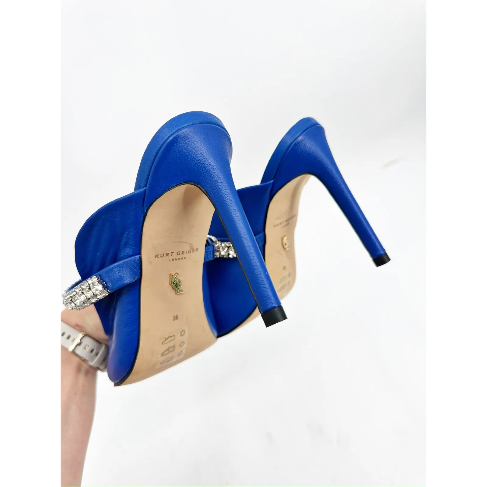 Kurt Geiger London Duke Embellished Leather Pumps Blue 36 - Image 4