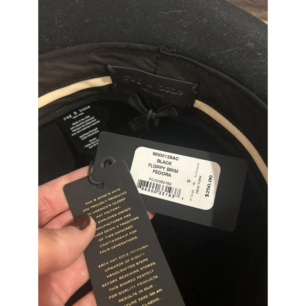 Rag & Bone Floppy Brim Wool Fedora Black Womens Size Small - Image 10