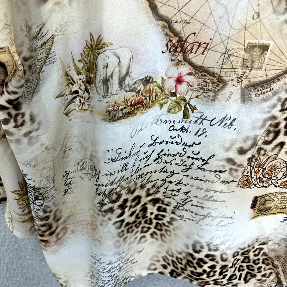 Chicos Top Womens Medium Brown Cheetah‎ Safari Travel Oversized Mixed Media - Image 5