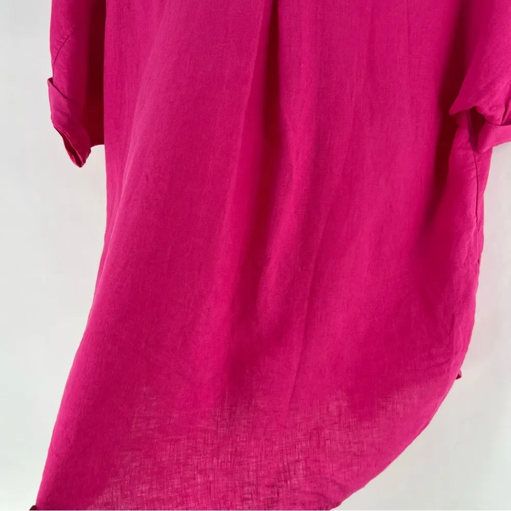 Mango Pink Linen Boxy Relaxed Fit Dolman‎ Short Sleeve Button Down Shirt - Image 13