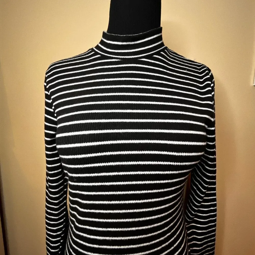 Long Sleeve Striped Rib Knit Midi Dress Wild Fable Black White Sz M Y2k Grunge - Image 4