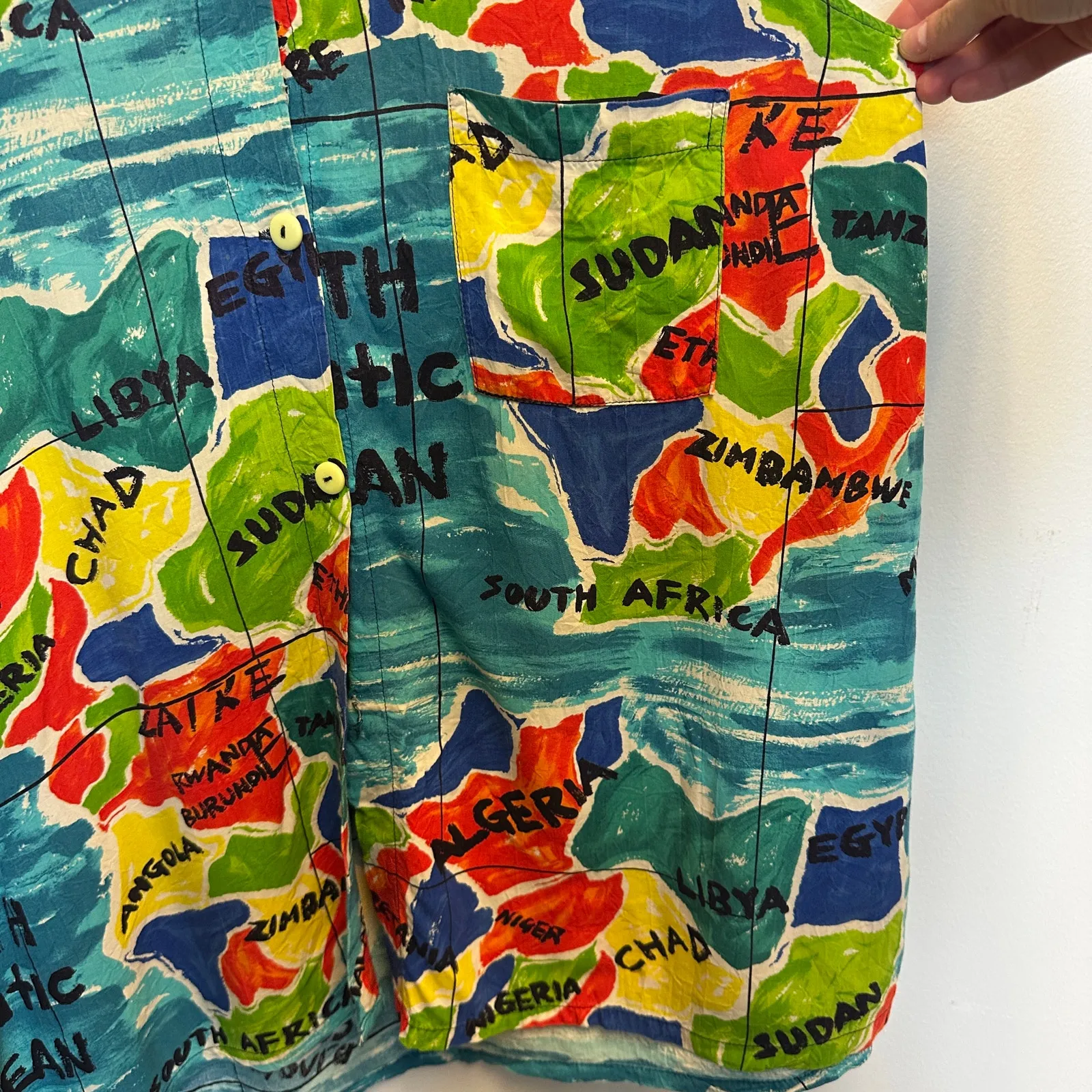 Jams World VTG Multicolor Africa Map Print Sleeveless Hawaiian Shirt Boho Medium - Image 9
