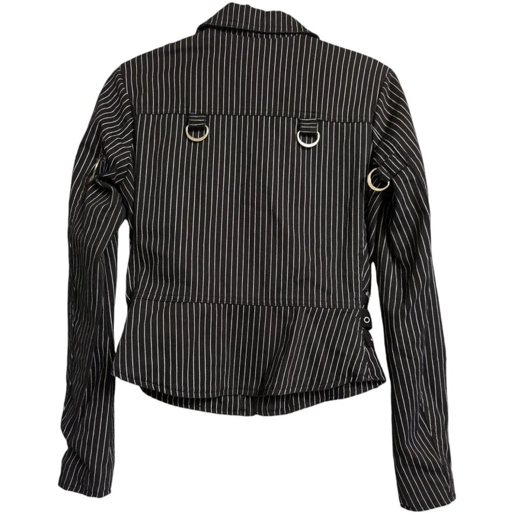 Tripp NYC Black White Striped Asymmetrical Zip Biker Jacket Moto Size M - Image 4