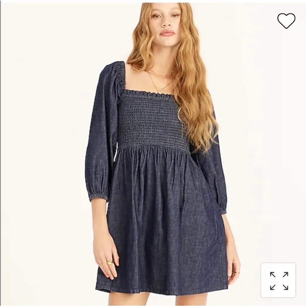 NWT J.Crew Blue Chambray Smocked Puff Sleeve Dress Medium - Image 2