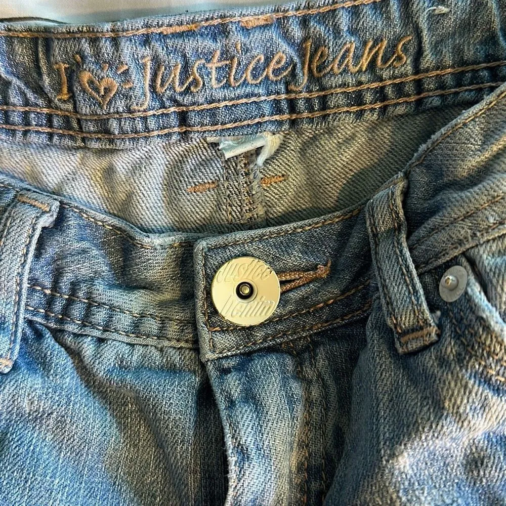 Justice Denim Shorts with Peace Signs. Waist: 24 inches - Image 6