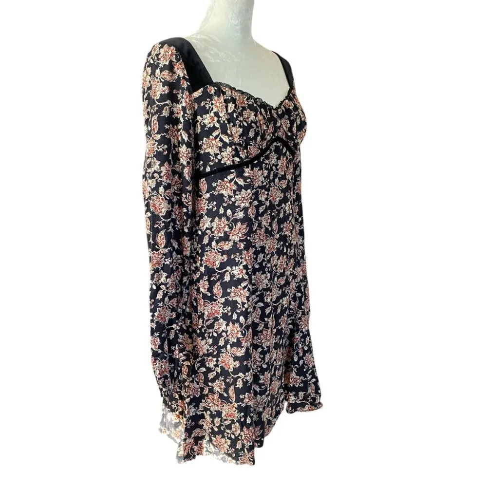 women's size medium black floral long sleeve knee length flare dress - Image 2