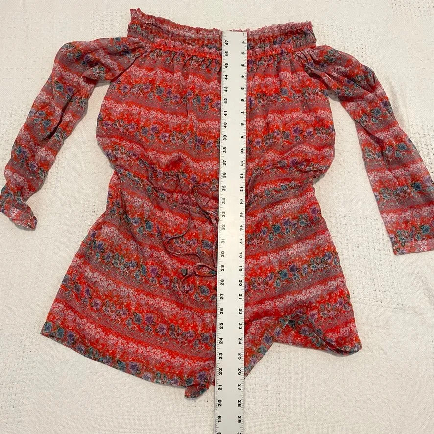 Barneys New York small floral Plisse off the shoulder romper SH 2606 - Image 4