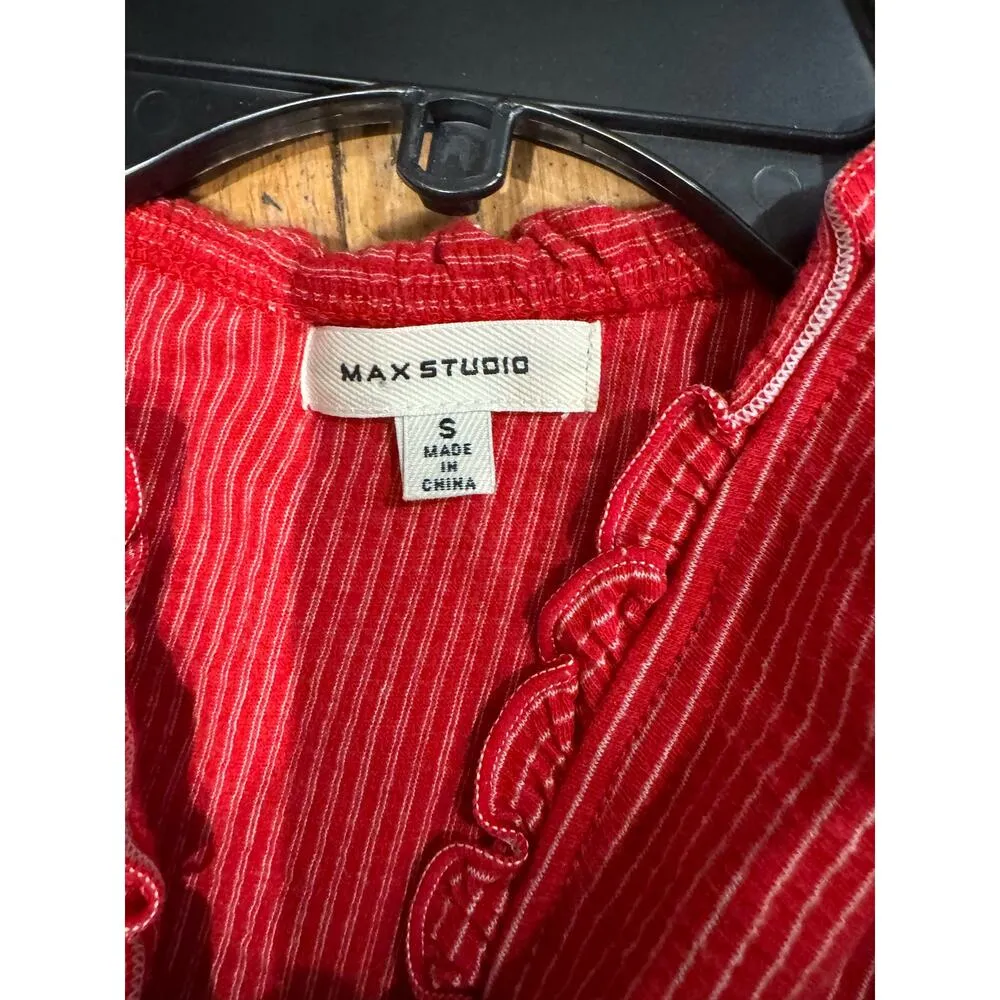 Max Studio Size Small Red and White Dress Waist Ruffle Bottom Striped Stripes - Image 6