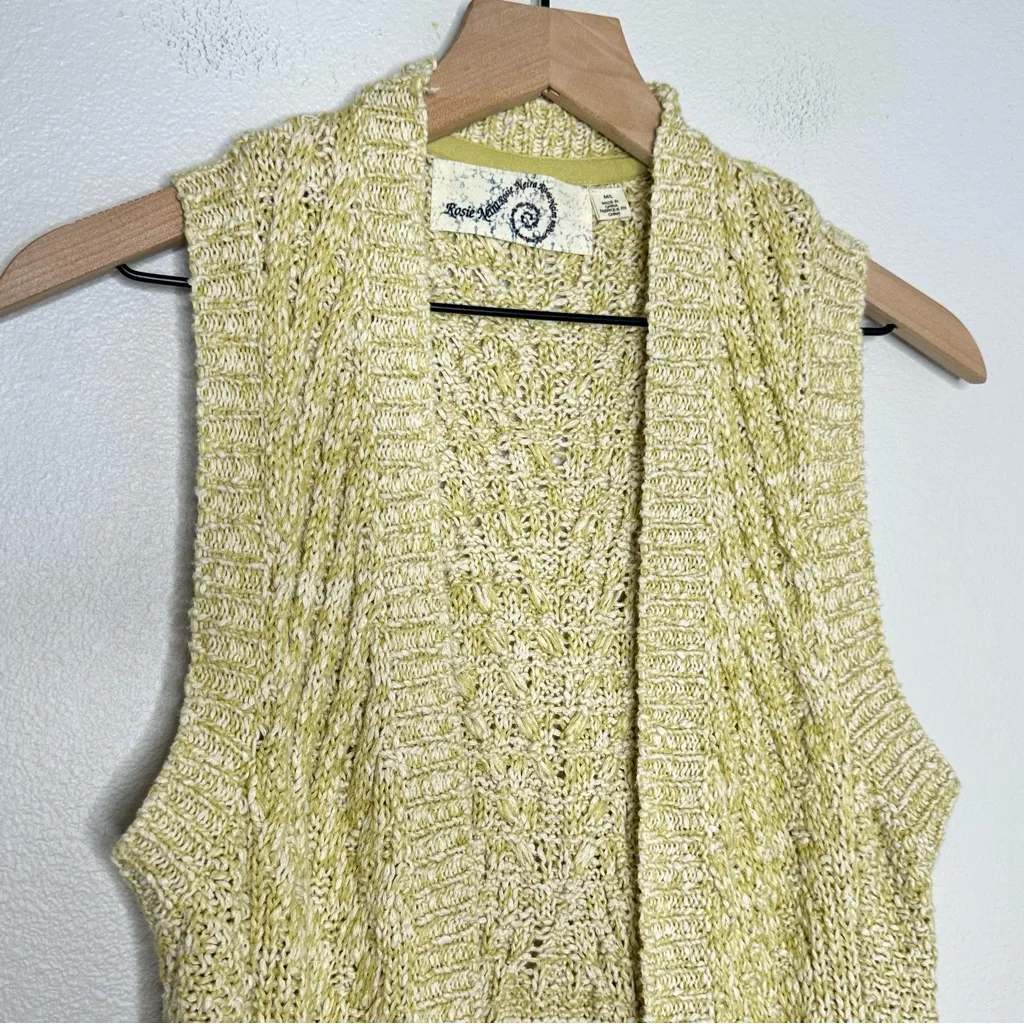 Anthropologie Rosie Neira Open Knit Cardigan Sweater M/L Long Yellow/Green Boho - Image 2