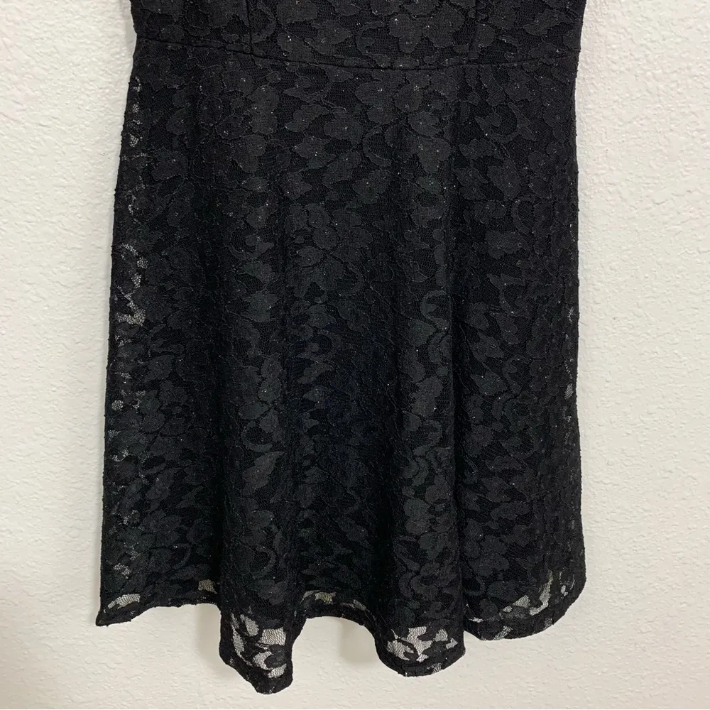 Speechless Black Glitter Floral Lace Skater Dress Size 7 NWT - Image 4