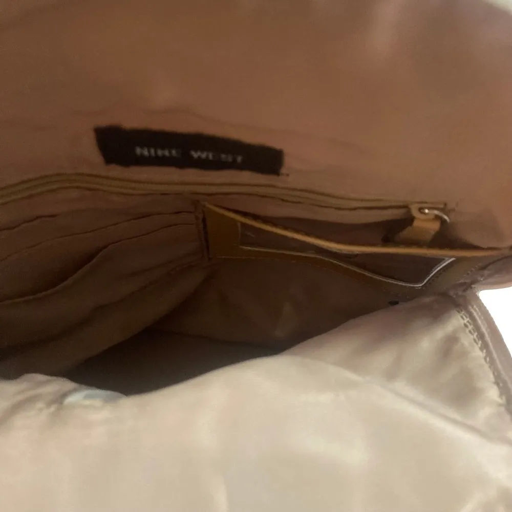 Nine West Backpack Purse Cream Fabric Brown Straps‎ Zip Closure - Image 3