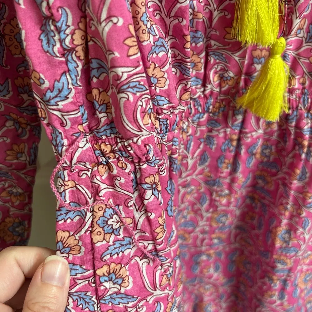 Crew Size 0 Embroidered Romper In Pink Vines Block Print Summer Tassel Floral - Image 5