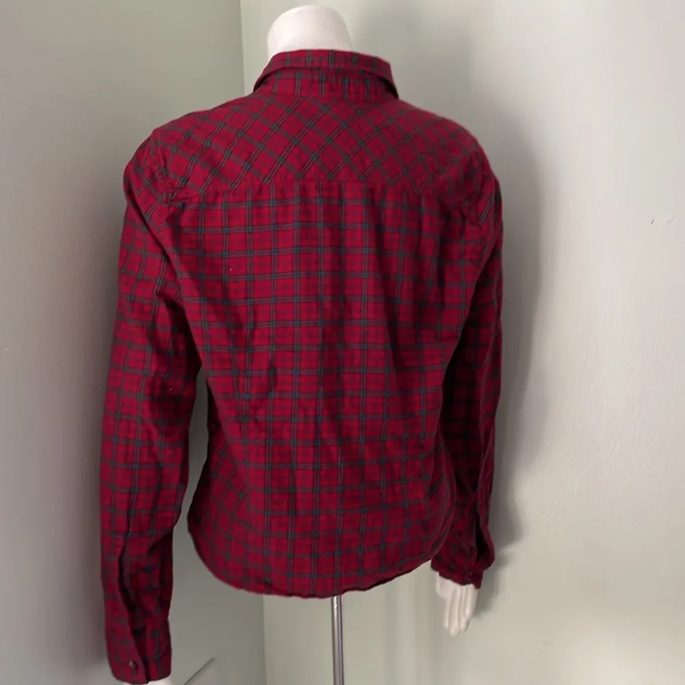 Eddie Bauer red plaid button down shirt size large - Image 5
