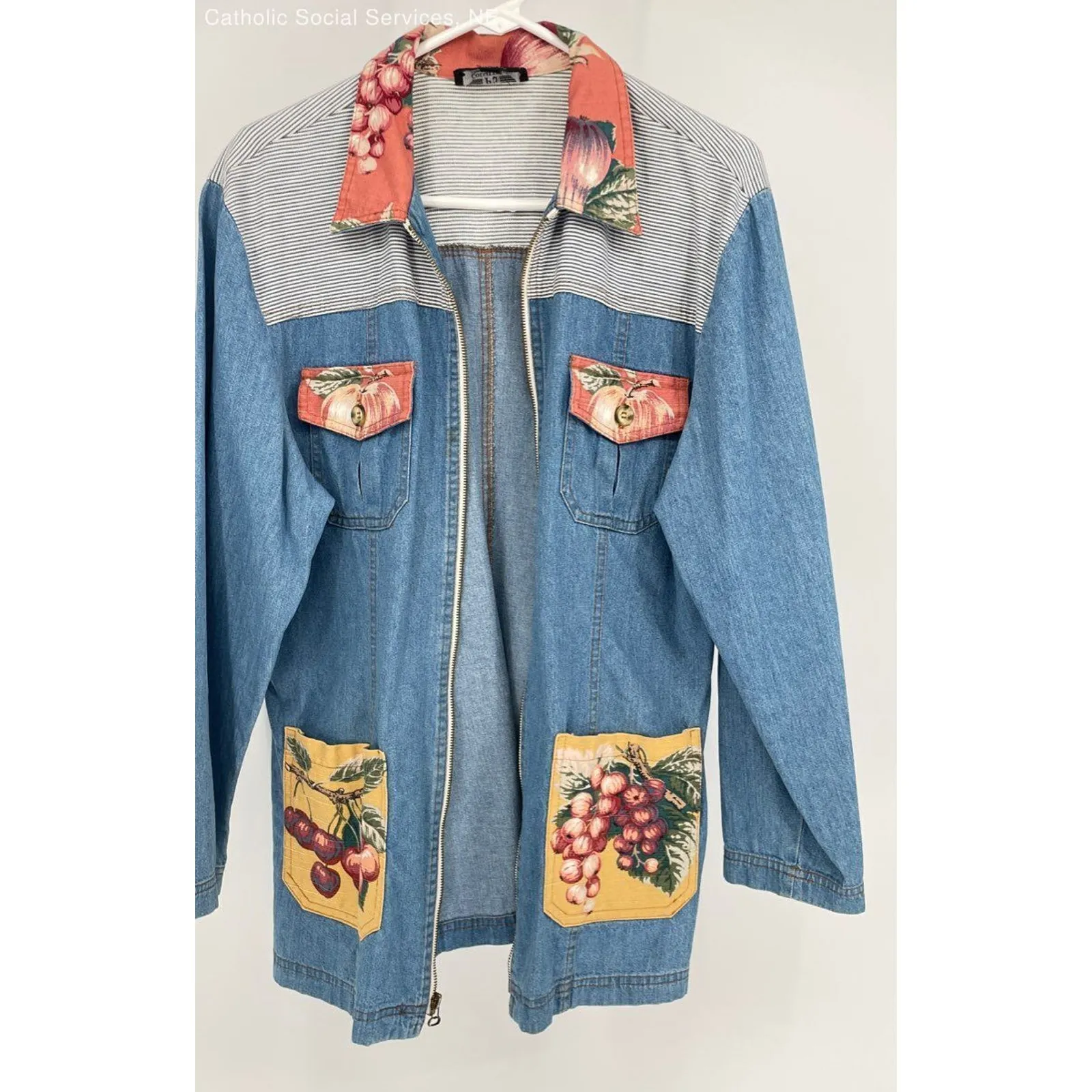 PG COLLECTION Blue Women's 100% Cotton Full Zip Denim Patchwork Jacket - Image 7