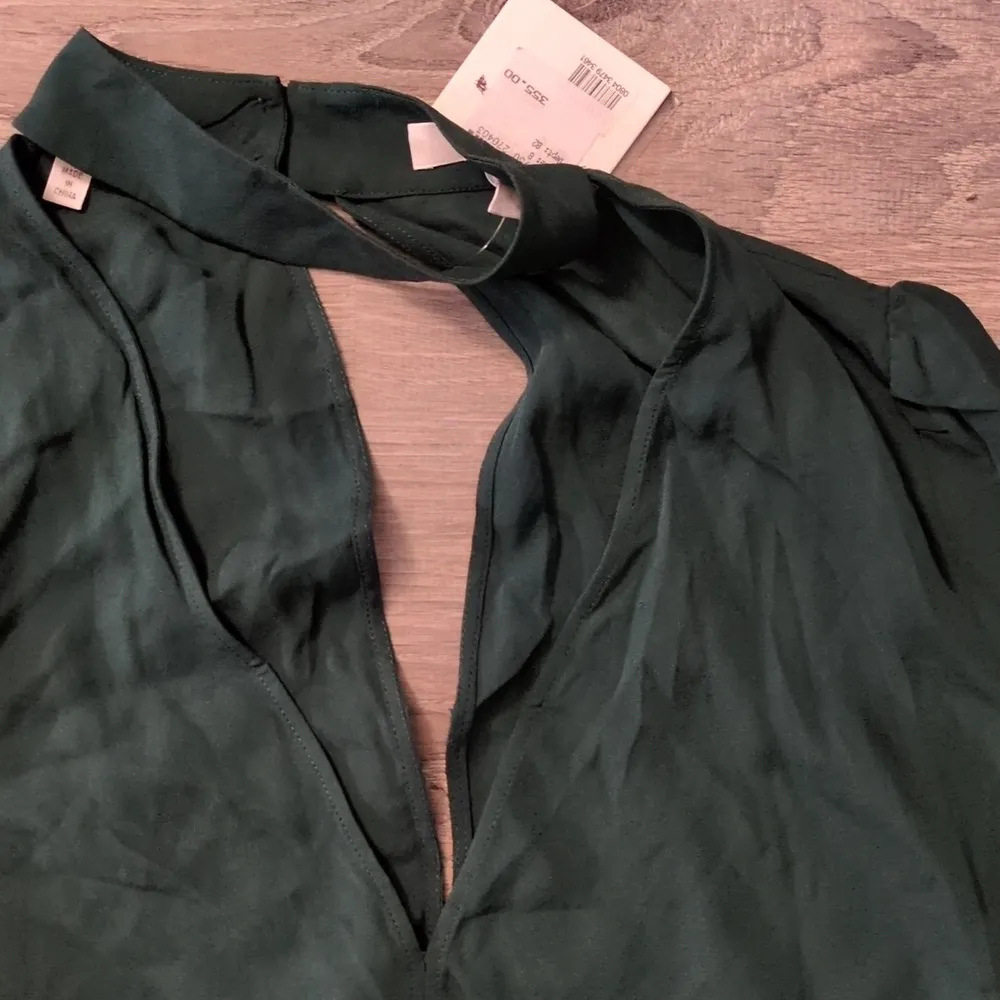 A.L.C. Liza With Choker Detailing In Pine Silk Blouse Size 8 - Image 3