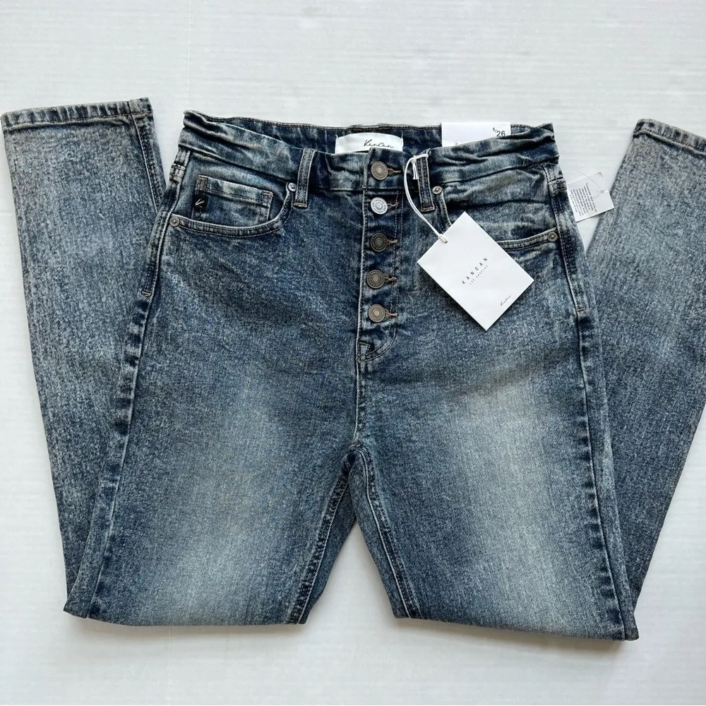 NWT Kancan Kiera High Rise Cigarette Leg button fly Jeans size 5 26 acid wash Blue - Image 8