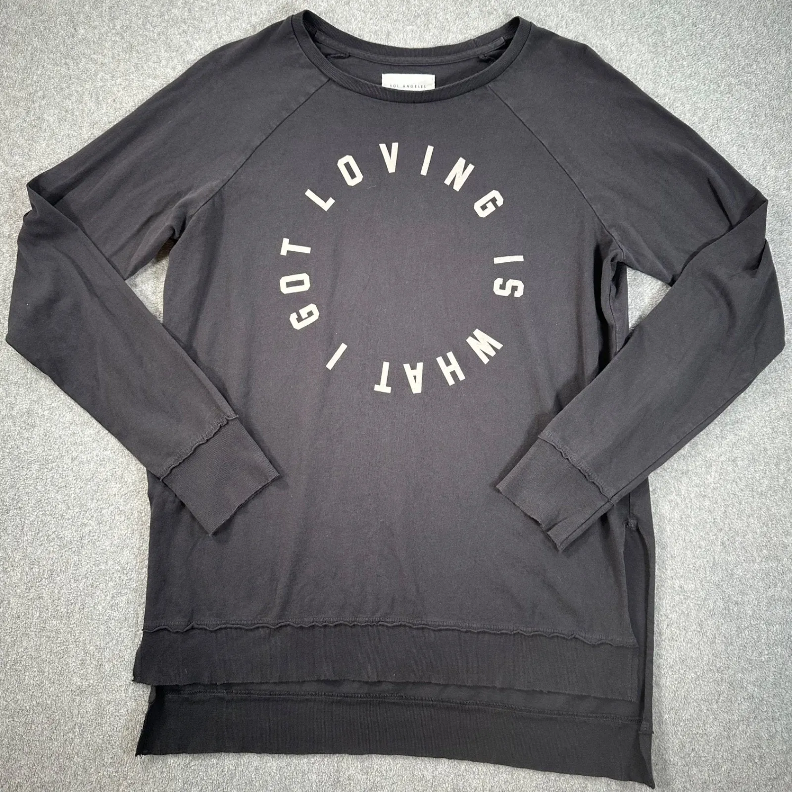Sol Angeles Tunic Sweatshirt Womens Medium Gray Loving Is What I Got Long Sleeve - Image 1