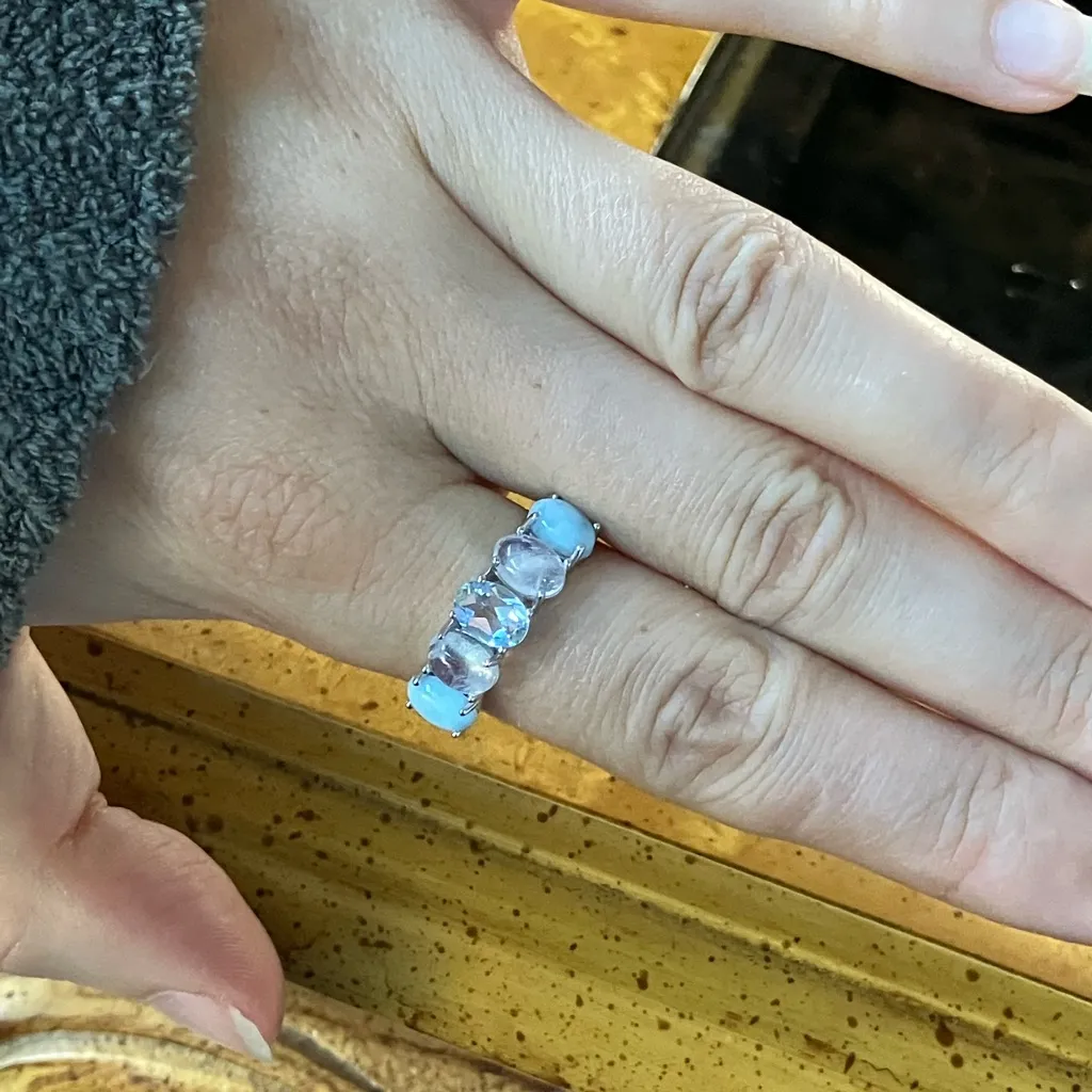 Blue Topaz Rainbow Moonstone Sterling Silver Ring Size 9.75 - Image 4