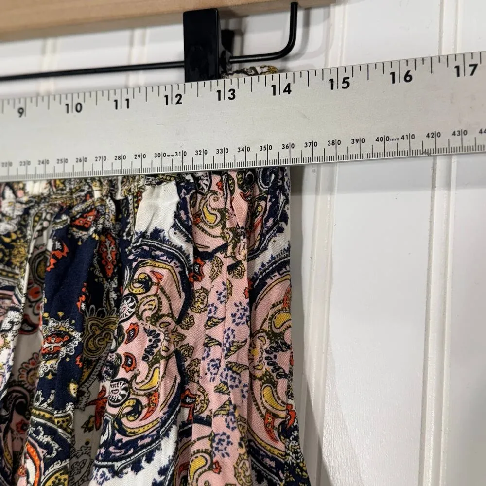 Kori America Boho Paisley Floral Mini Skirt M Rayon Ruffle Hem Elastic Waist - Image 5
