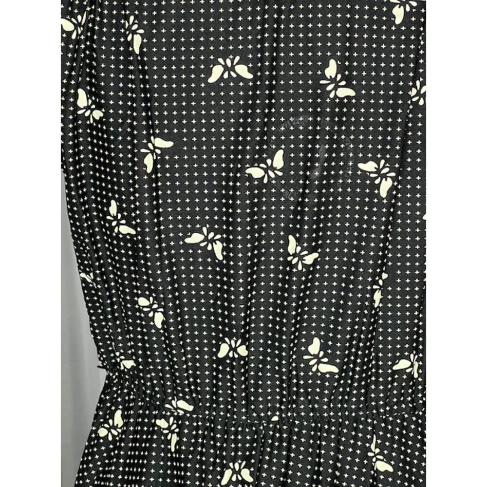 dress fit and flare polkadot butterflies 1950s Black Size 16 - Image 7