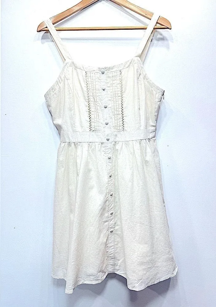 Esley Pleated Pinup Boho Mini ModCloth Sundress Cream Cotton Minimalist Cottage - Image 8