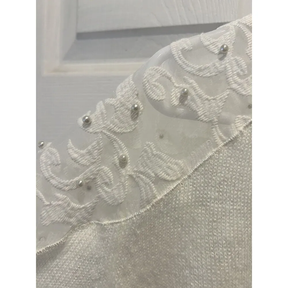 LC Lauren Conrad Runway Collection Lace Open‎ Back Sweater XL Holiday Party White - Image 3