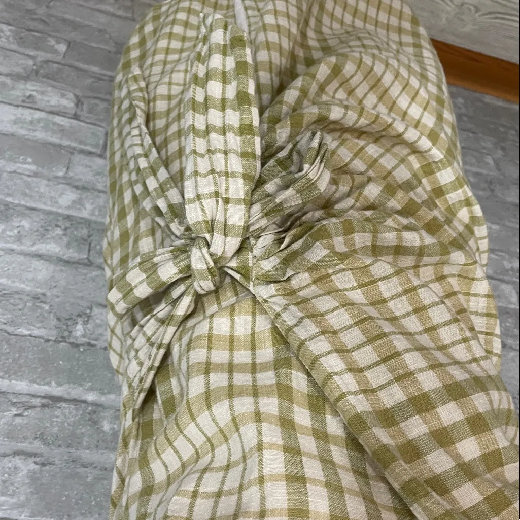 Free People Nodia cotton mini wrap dress in a green and cream gingham pattern. - Image 5