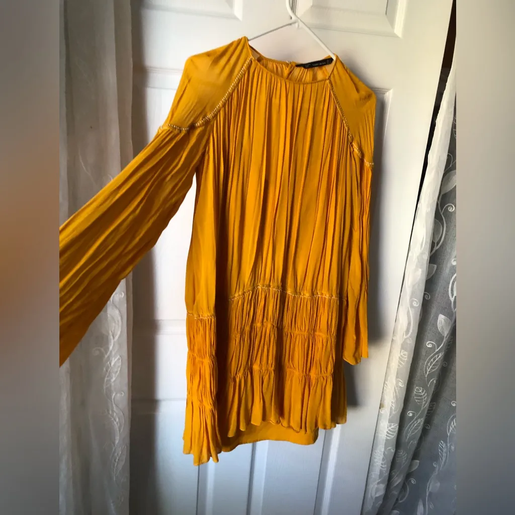 Zara drop waist Beaded details Sheer Trafaluc mini dress long sleeves sz S - Image 4