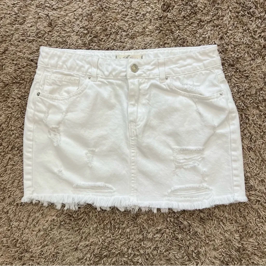 We The Free Out of Ordinary White Distressed Denim Skirt - Image 6